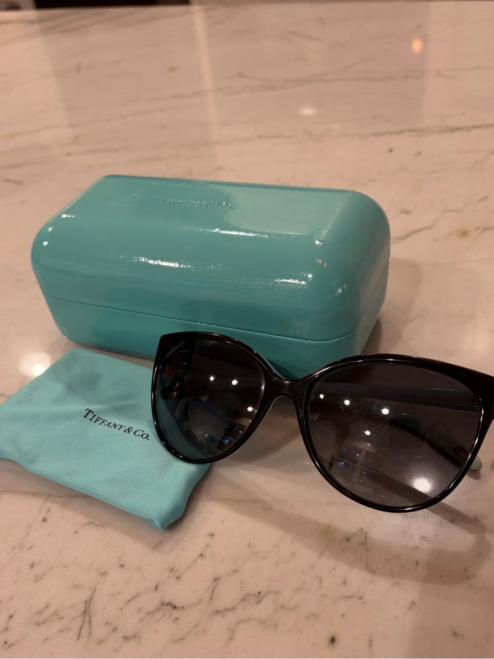 Tiffany & Co. Women’s Black Oversized Cat Eye Sunglasses with Tiffany Blue Case